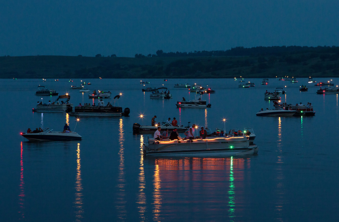 Lake Ashtabula full of boats at night