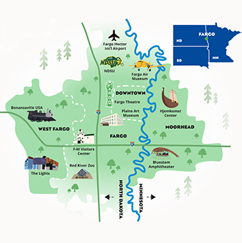 Fargo, West Fargo and Moorhead map