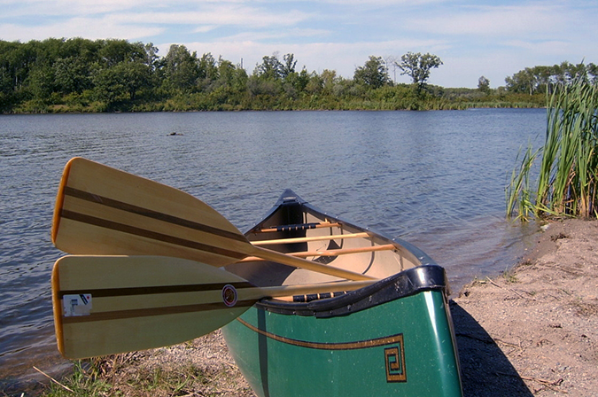 A canoe on the shores of Lake Metigoshe