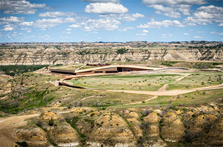 Aerial view of the Theodore Roosevelt Presidential Library. Credit: Chad Ziemendorf/Theodore Roosevelt Presidential Library