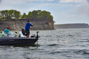 Angler catches a walleye on Lake Sakakawea