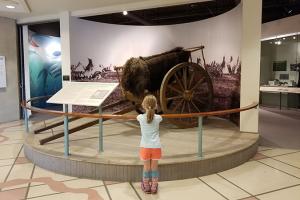 Little girl in front of exhibit at Pembina Museum