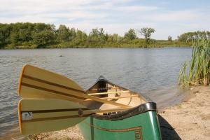 Canoe on the beach of Lake Metigoshe State Park