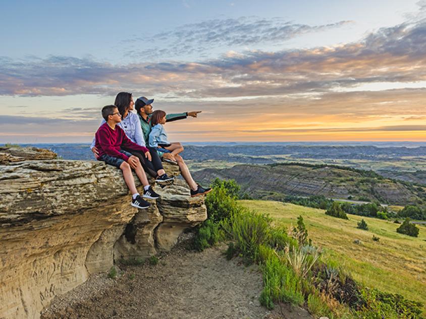 Family watching the sunset at TRNP
