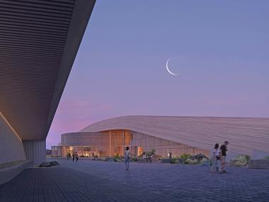 TR Presidential Library entry at night