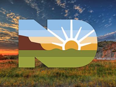 ND Icon over ND sunset image