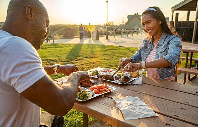Couple eats at the Pitchfork Fondue in Medora