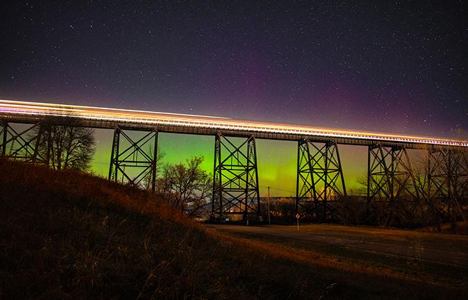 HiLine Train bridge and Aurora by Suanne Kallis