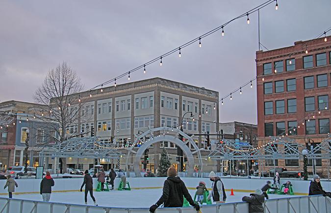 Ice skating rink in downtown Grand Forks