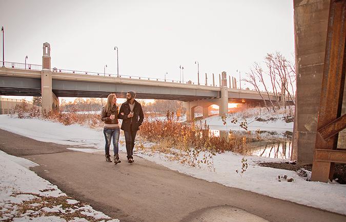 Walking downtown Grand Forks
