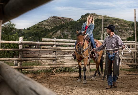Horseback riding in stables