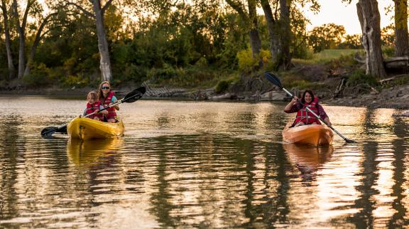 Kayaking on the Red River in Grand Forks. Courtesy Greater Grand Forks CVB