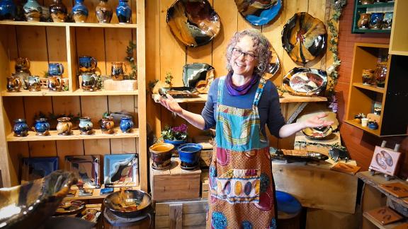 Tama Smith in her pottery studio