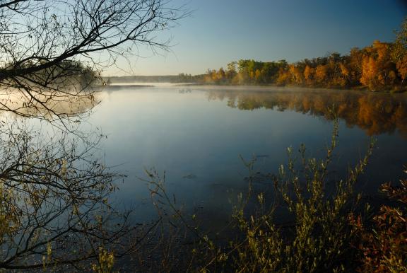 lake with fog over it