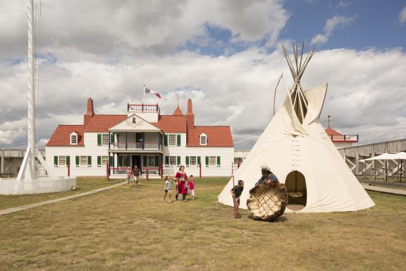 Interpreters and visitors at Fort Union Trading Post National Historic Site near Williston