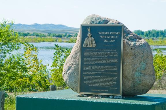 A stone monument at Sitting Bull's burial site