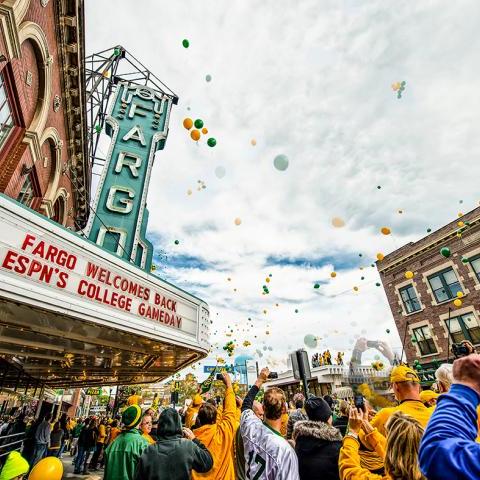 Bison Game Day fans cheering outside