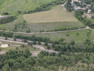 aerial view of chief looking's village with pioneer park in the foreground. photo
