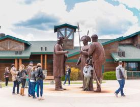 Lewis, Clark and Sheheke statues at the Interpretive Center