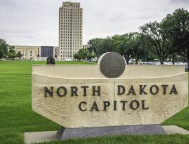 Bismarck's Capitol building and sign