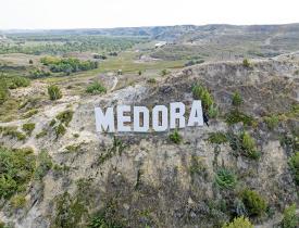 Medora landscape and sign