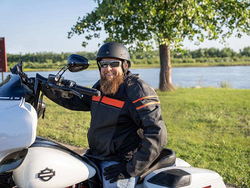 Motorcyclist taking in the views